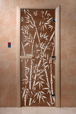 Стеклянные двери DoorWood Бамбук и бабочки бронза, коробка ольха